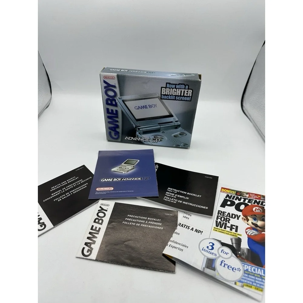 Game Boy Advance SP AGS-101 Pearl Blue w/ Box & Manuals Broken Screen